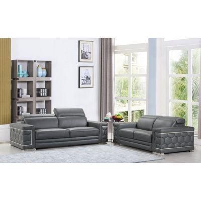 Aiesrom Luxury Top Grain Italian Leather 2 Piece Living Room Set