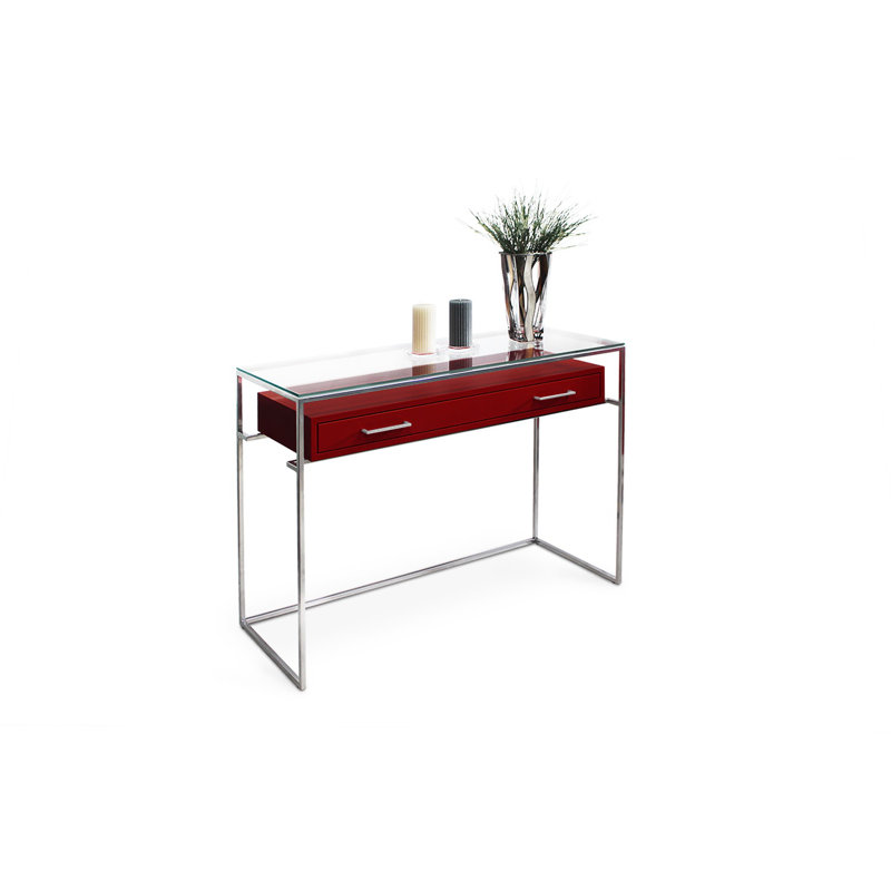 Koyande 110cm Glass Top Console Table, Chrome/Red
