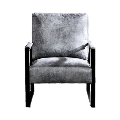 Mid Century Modern Grey Armchair In Spotted Microfiber Upholstery, Hassle - Assembly For Living Spaces Accent Chair With Padded , Design Bedroom Decor