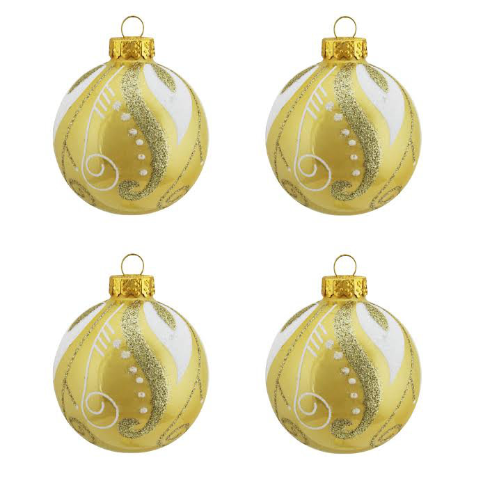Ornement de Noël perle or jaune avec tourbillon scintillant et feuille de verre 2,5 po