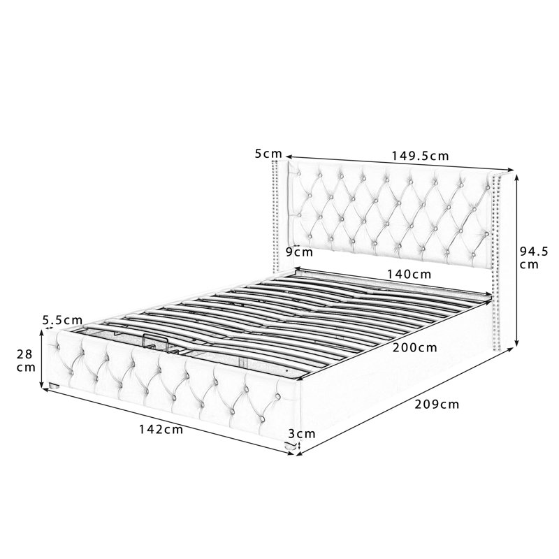 Basildene Upholstered Bed, European Double (140 x 200cm), Beige