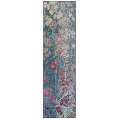 Machine Washable Indoor/Outdoor Xhevrie Teal Rug