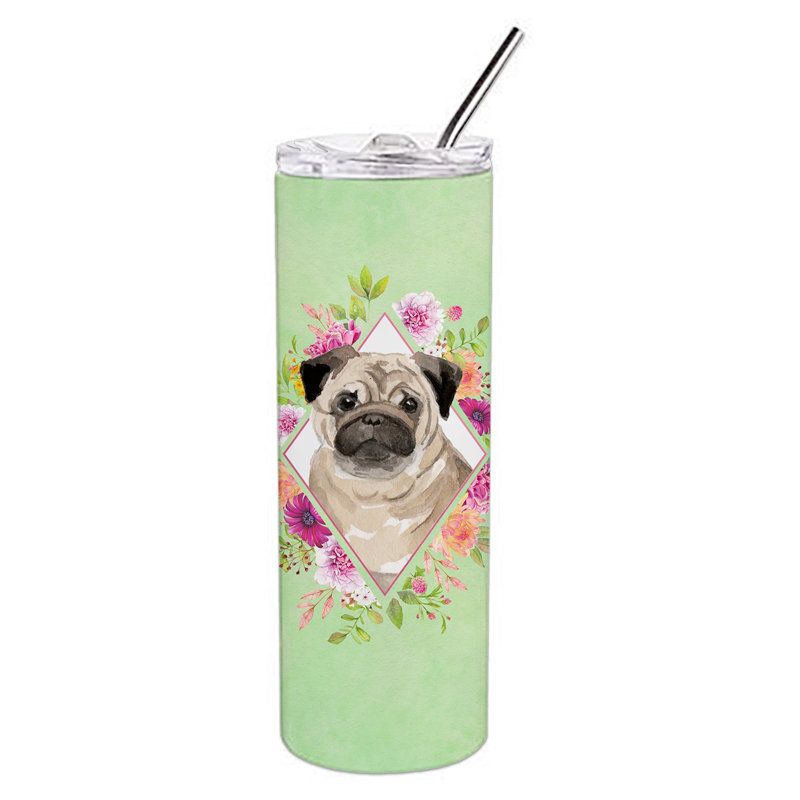 E23BF9F8391D466E9CA4F8DFEBD9A7DB de verre 20 oz à double paroi en acier inoxydable chiot, Beige Fawn Pug, Vert