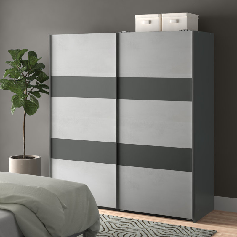 Galahad 2 Door Wardrobe, 198cm H x 135cm W x 64cm D, Light Grey/Graphite