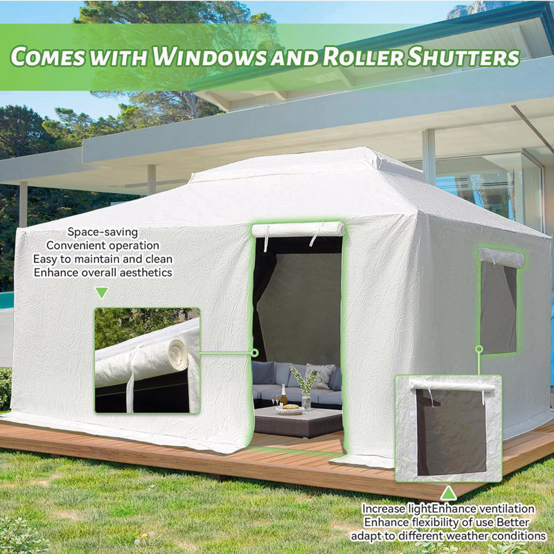 12X14FT Gazebo Cover, Waterproof For Outdoor Use With Sidewalls & Mesh Windows (No Frame), 121.2" H x 168" W x 144" D