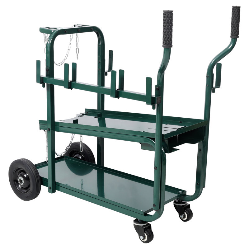 Chariot de soudage robuste à 2 niveaux avec tablette supérieure en angle, chariot de rangement portatif en acier pour bouteilles MIG / TIG / ARC et à gaz