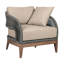 Méridienne de patio résistante aux intempéries, bois d'eucalyptus et coussin taupe