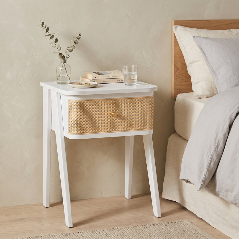45 cm W Solid Wood Bedside Table, White