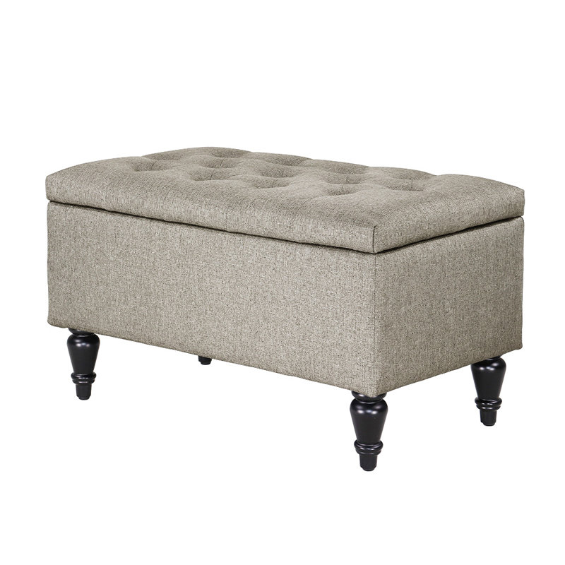 Banc de rangement rembourré avec pieds en bois massif Balcom, Beige, H 17 po x l 29 po x P 17 po