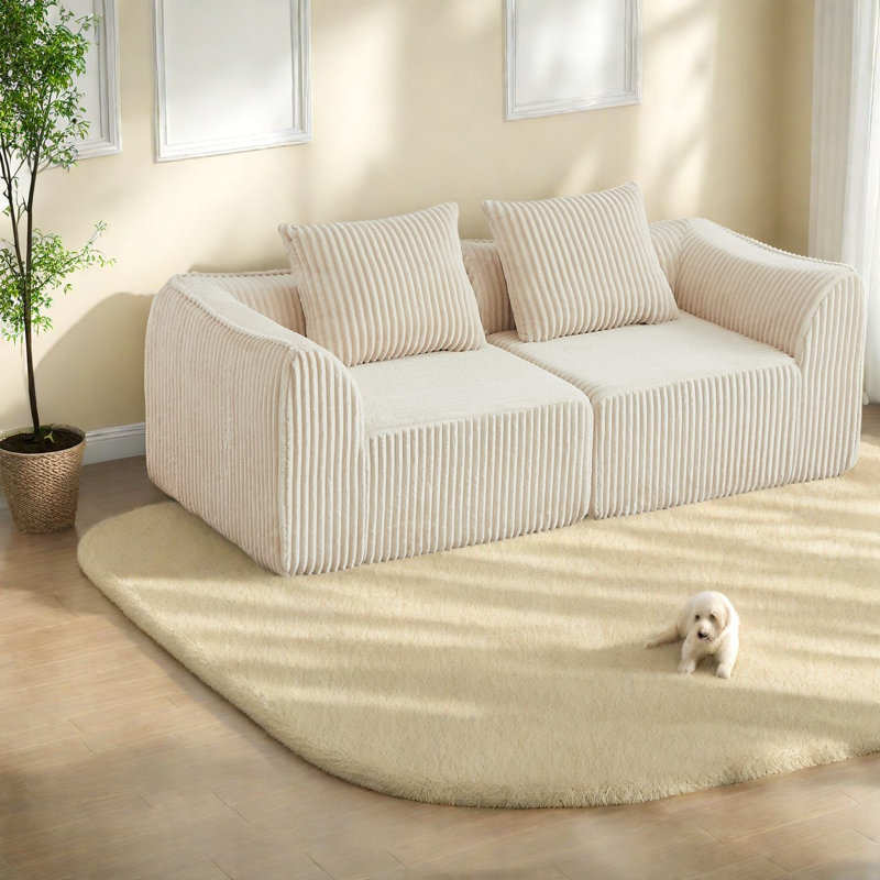 Canapés à compression, canapé moderne en velours côtelé beige de 72 pouces pour la maison