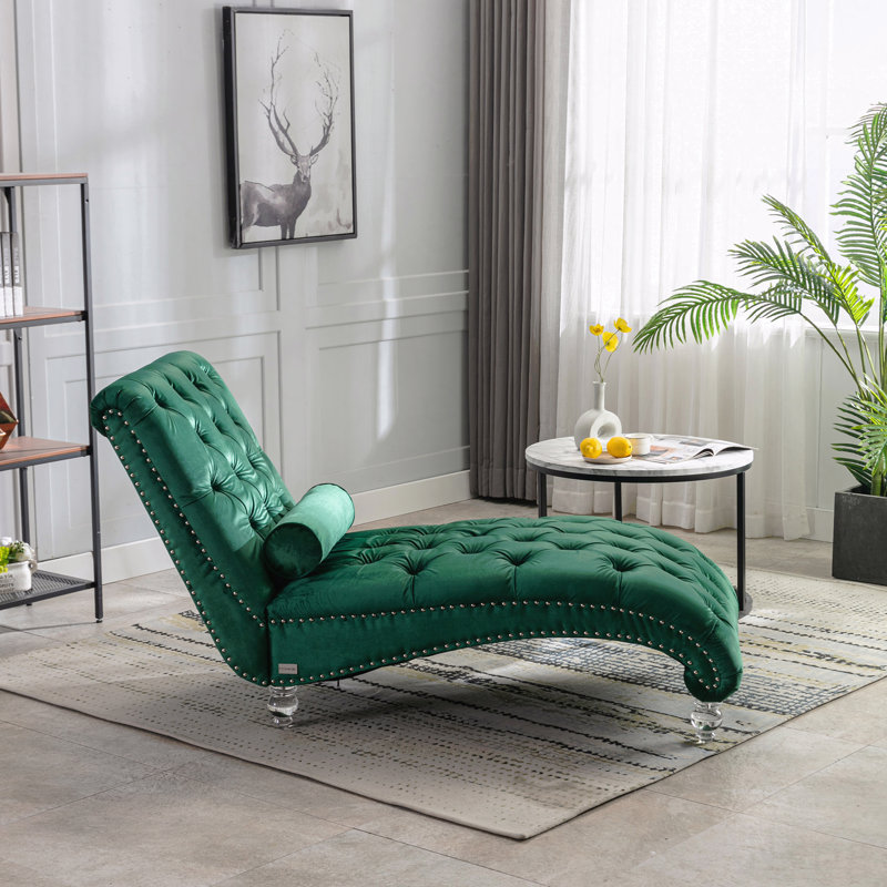 Chaise longue inclinable en velours pour l'intérieur - capitonnée, coussin, salon / bureau, Vert