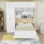 Lit escamotable en bois avec armoire, armoire, tablettes et tiroirs-495389364