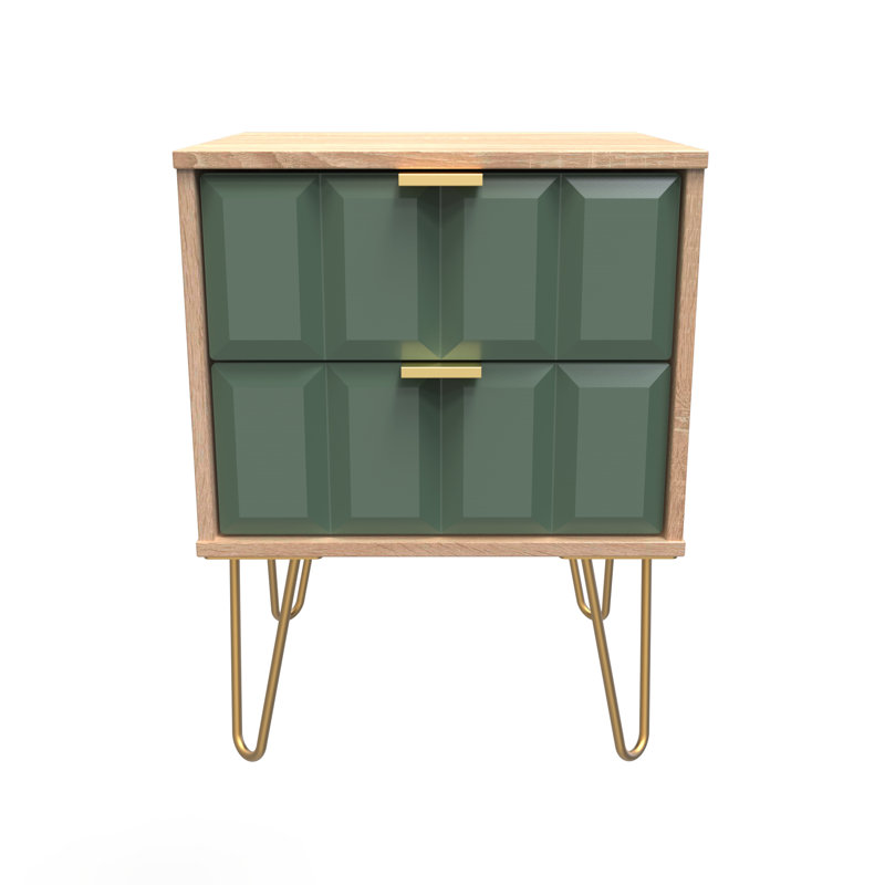 Allem 2 Drawer Bedside Cabinet (Ready Assembled), Labrador Green/Bardolino Oak