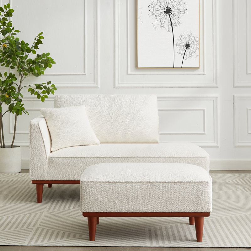 Chaise longue et tabouret rembourrés Finken, Blanc