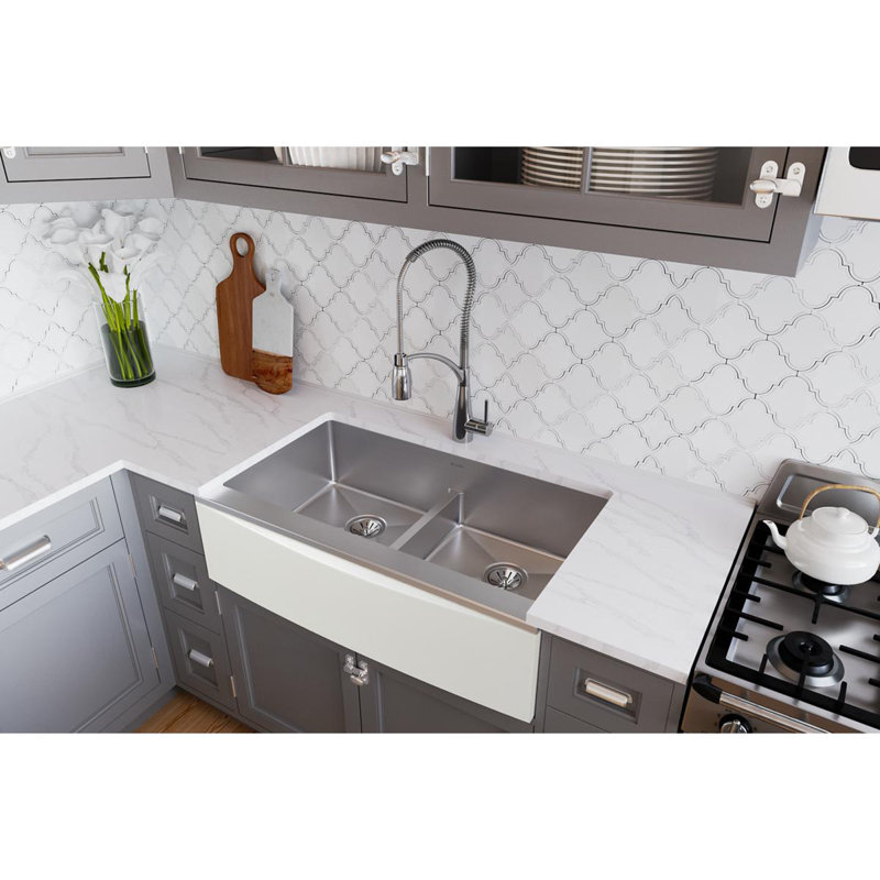 Crosstown 36" L x 21" W Double Basin Farmhouse/Apron Kitchen Sink with Aqua Divide