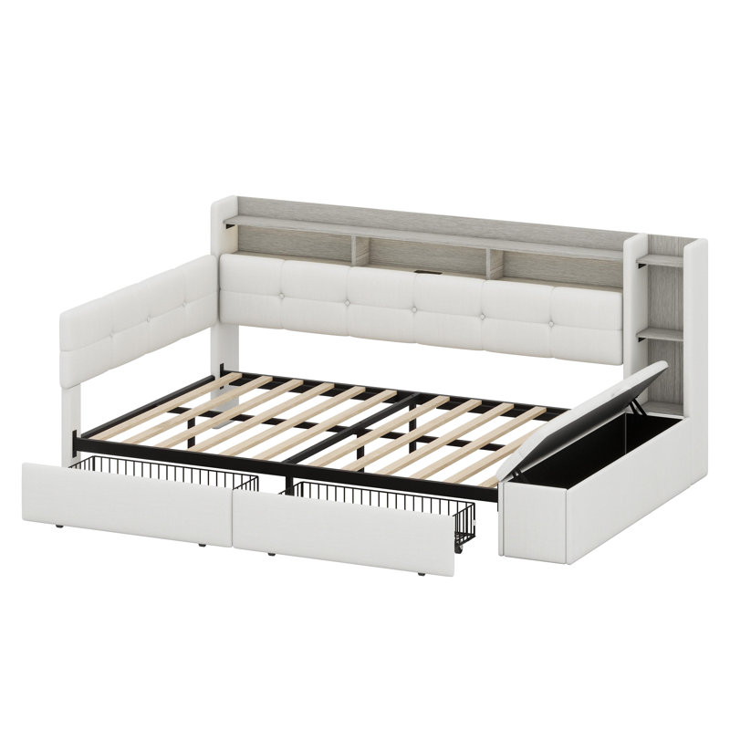 Smart Daybed with Integrated Charging Station and LED Lighting, Beige