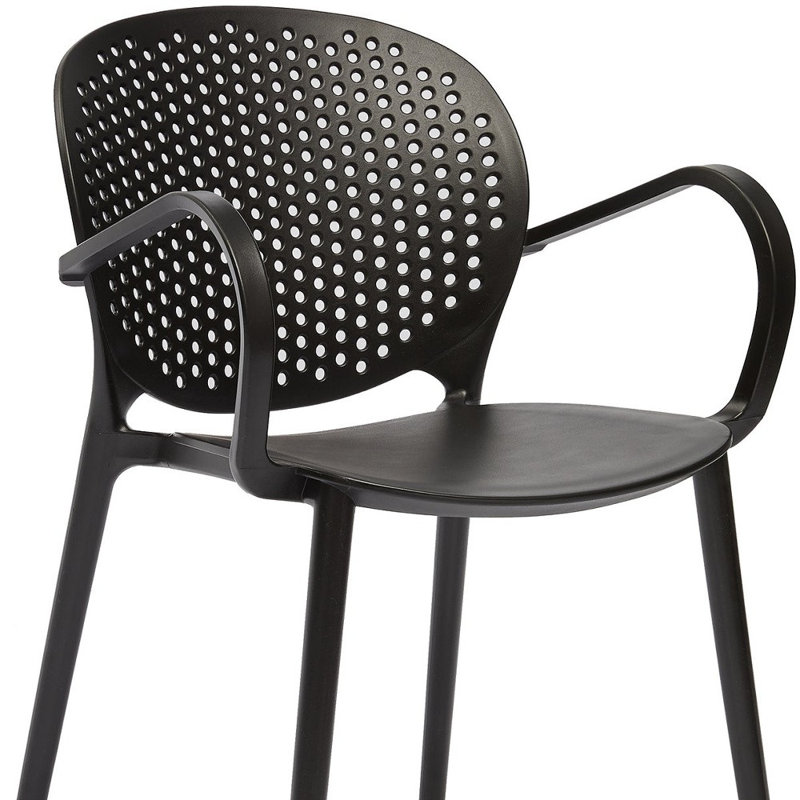 Ensemble de quatre fauteuils de salle à manger robustes en plastique gris, Gris