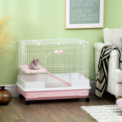 2-level Ferret Cage With Wheels & Slip Ramp, Removable Tray, For , Chinchillas, Pink Guinea Pig Wheels, Ferret,