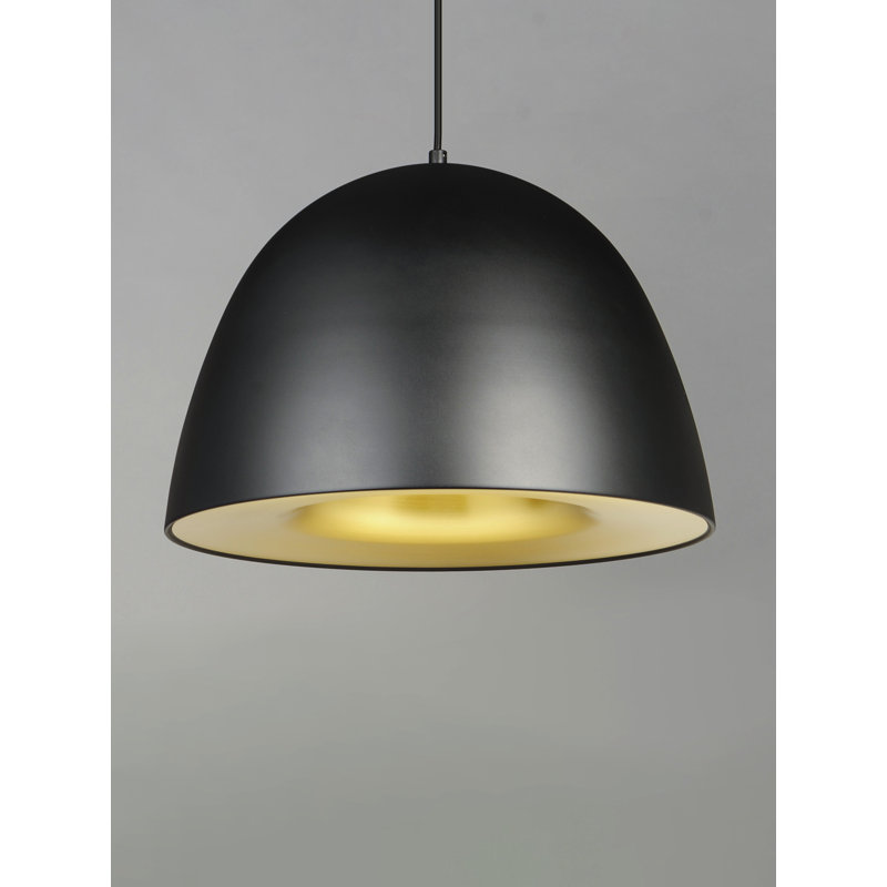 Natosha Single Light Metal Dimmable LED Pendant, Black/Satin Brass, 16.5" H x 23.5" W x 23.5" D