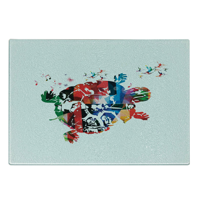 Ambesonne Colorful Tempered Glass Cutting Board Abstract Turtle Notes Multicolor