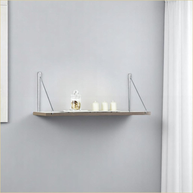 Tablette murale Tablette murale minimaliste moderne blanc cassé / argent chromé | Bois massif | Blanc