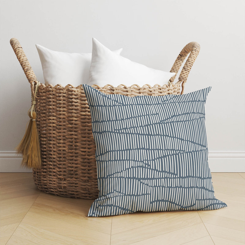 Coussin Grer, Rayures bleues, H 18 po x l 18 po