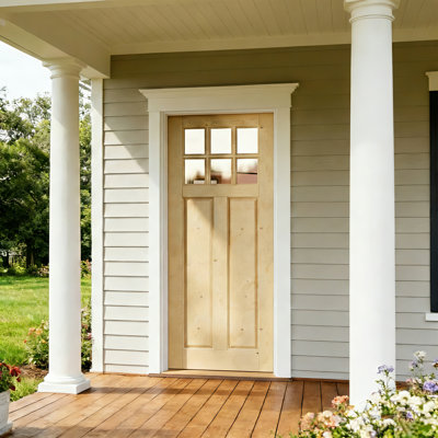 Exterior Door - 6 Lite Clear Glass Front Entry Door Slab Pine wood