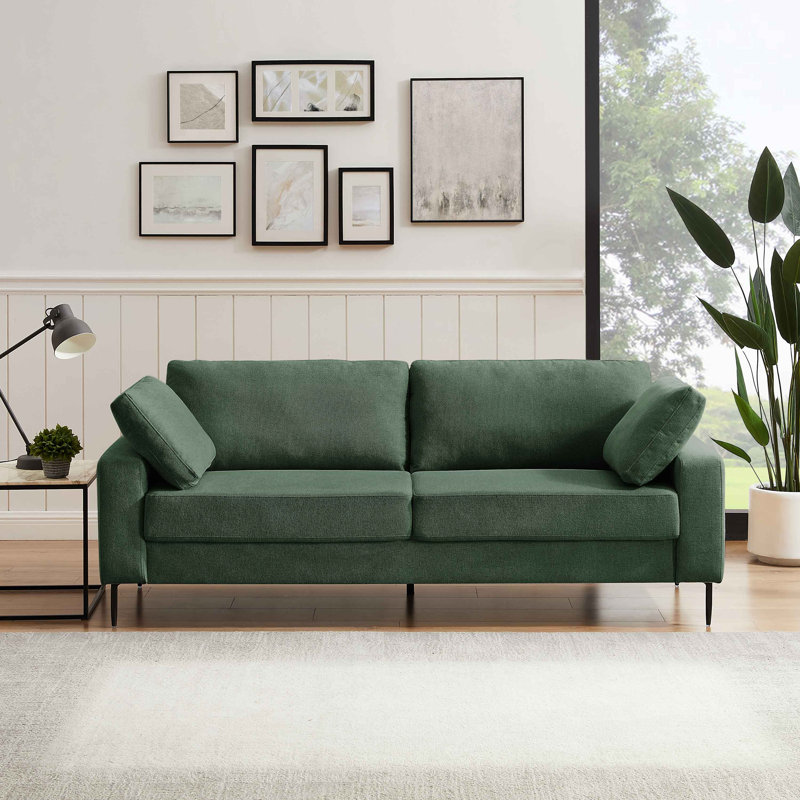 Etta 214.1Cm Velvet Square Arms Sofa, Light Green Linen Blend