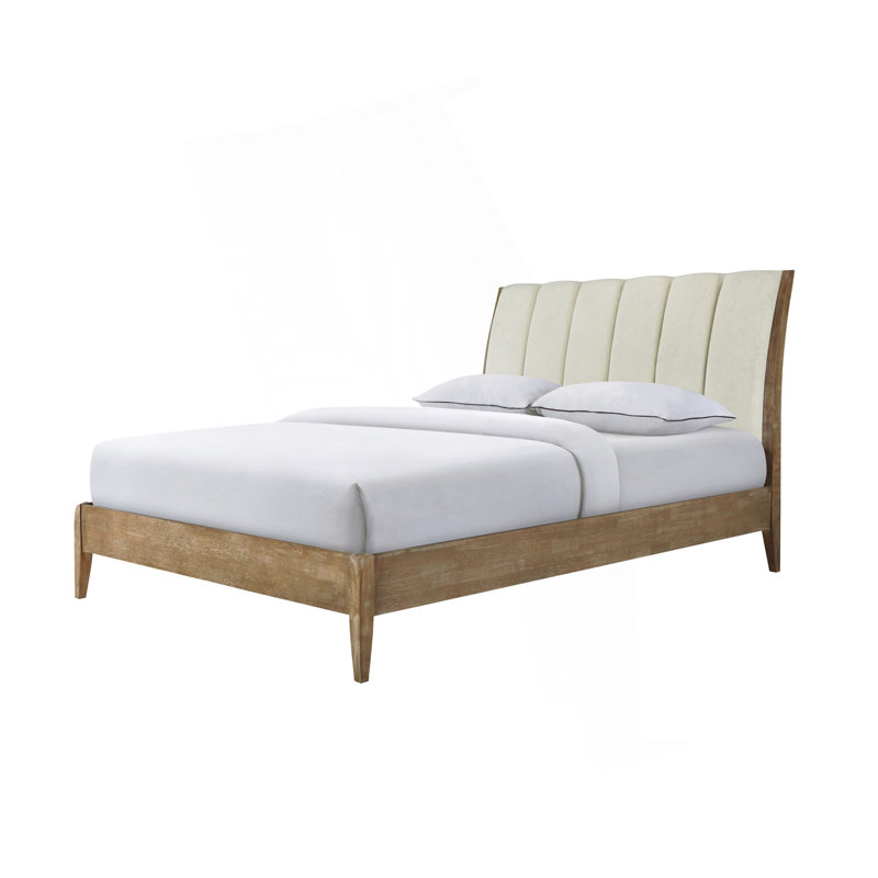 Grand lit plateforme tapissier de conception moderne 1pc, tête de lit beige 1pc