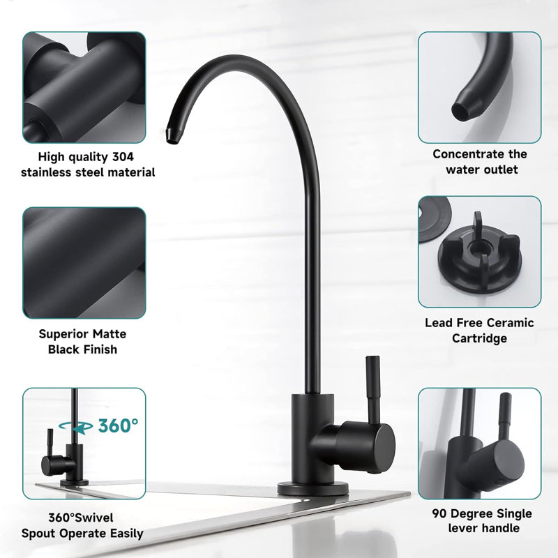 Robinet de cuisine sans plomb, Noir mat