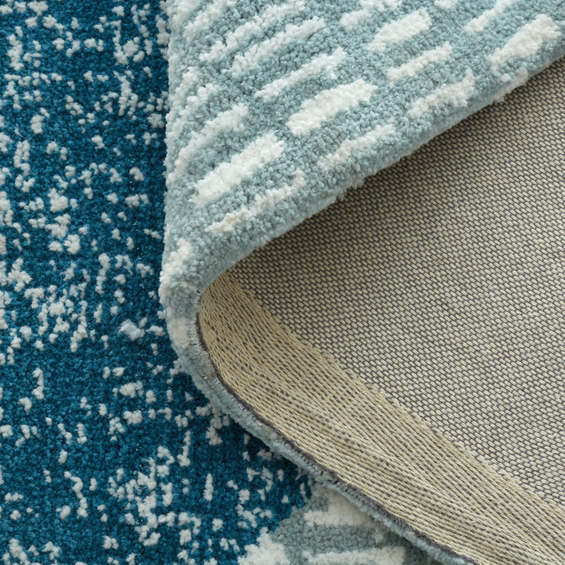 Larsson Geo Machine Woven Teal/Grey Rug, Rectangle 200 x 290cm