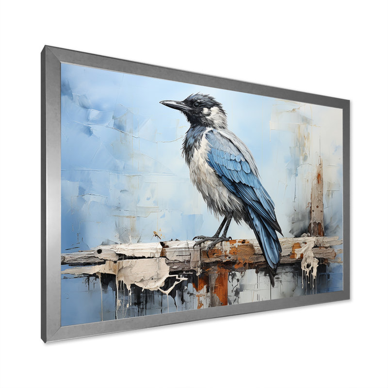 " Grey And Blue Majestic Crow ", Silver Single Picture Framed, 30" H x 40" W x 1.5" D