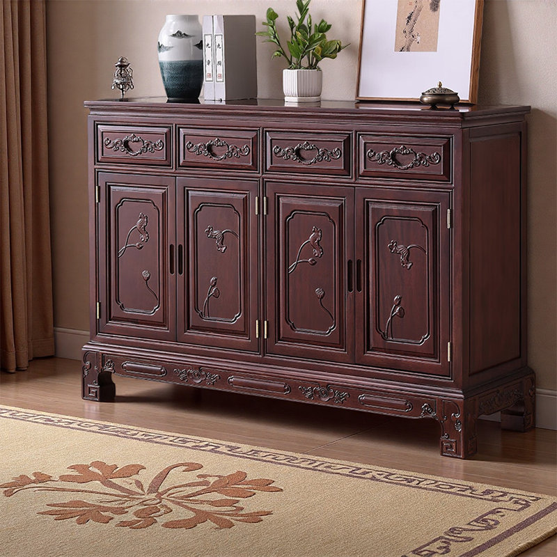 Nouvelle armoire à chaussures rétro sculptée de style chinois, Bois brun foncé