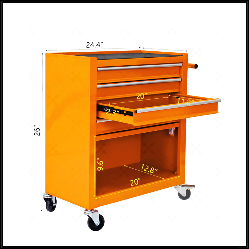 Chariot à outils multifonctionnel avec 4 roulettes, Orange