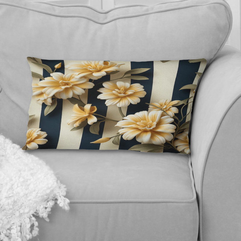 Motif nautique rayé à motif floral I - Coussin décoratif à rayures