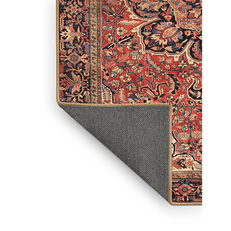 Tapis bleu marine / rouge Nataniel, Rectangle 7 pi x 10 pi