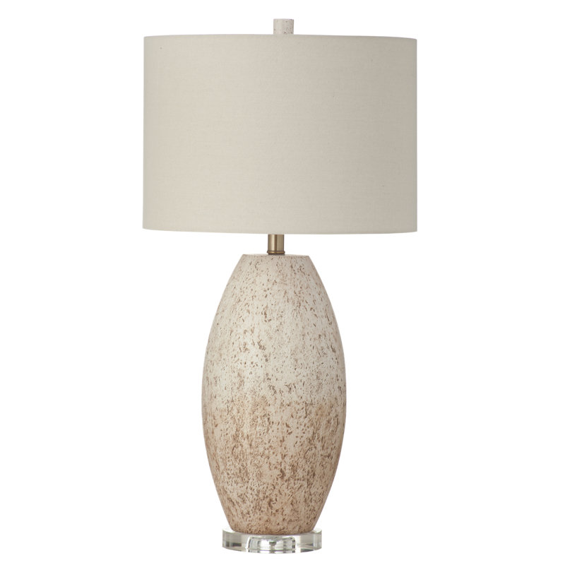 Lampe de table Dauphin en béton moucheté avec abat-jour tambour en lin, Boho C
