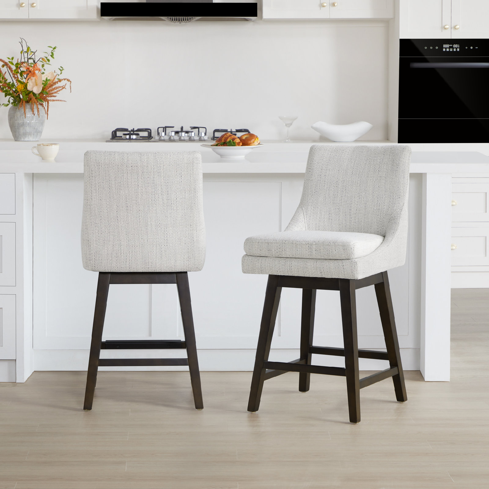 Zahara 30" Swivel Bar Stool, Prestige Ivory Basketweave/Brown, Counter Stool (26” Seat Height)