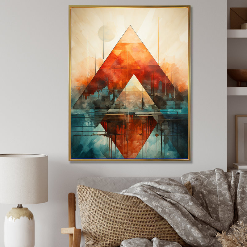 Pyramide de couleurs, art mexicain sur toile, H 40 po x l 30 po x P 1,5 po, Cadre flottant doré