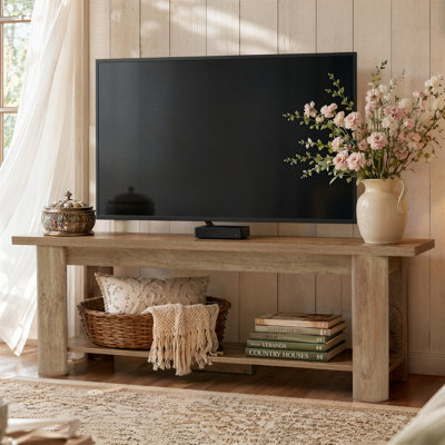 63" Farmhouse TV Stand for 55-75 Inch TVs, Heavy Duty TV Console with Middle Support Beam for Living Room & Bedroom