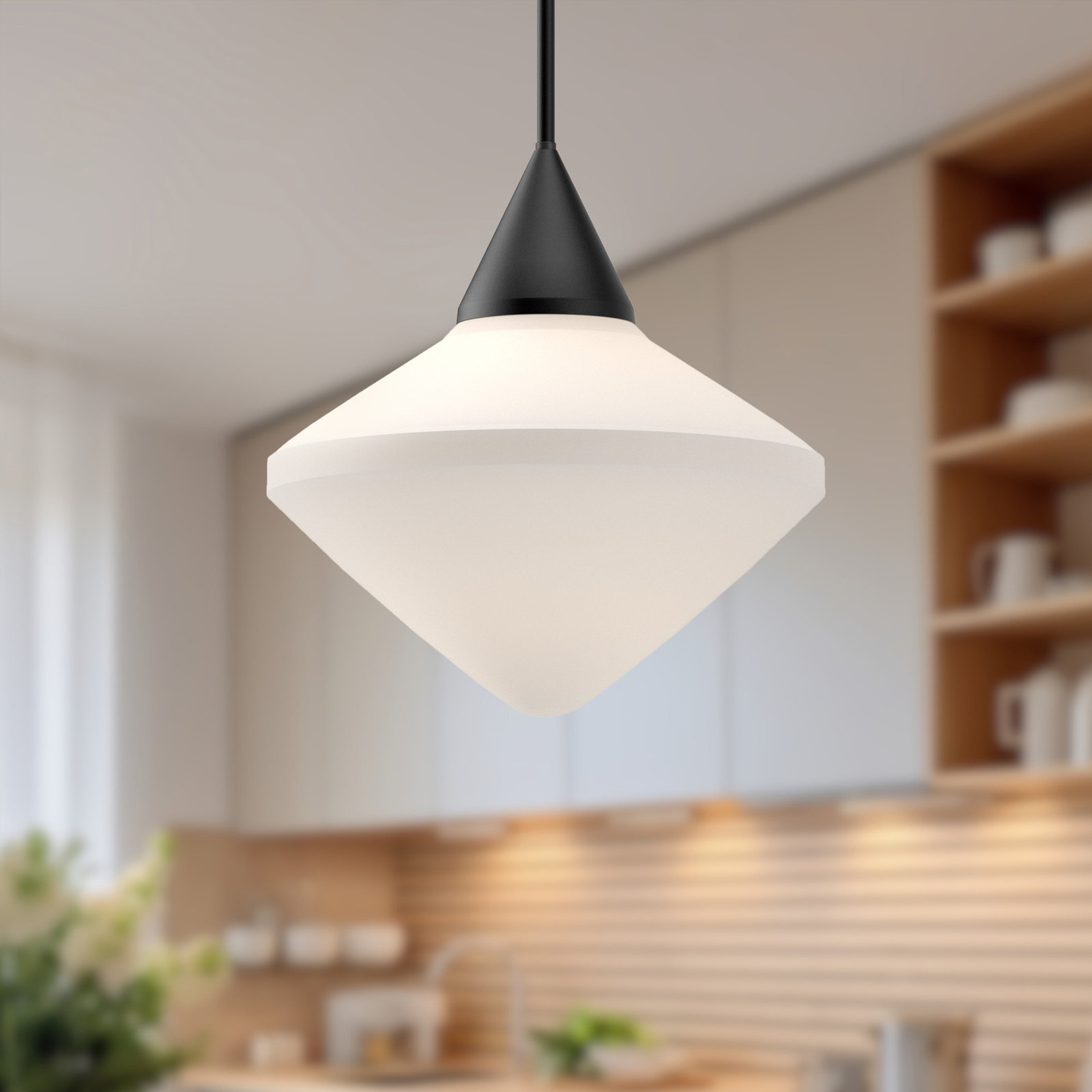 Orrin Single Light Glass Pendant, 79.25" H x 14.13" W x 14.13" D, Matte Black