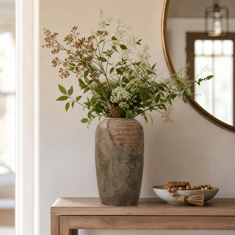 12.2'' Tall Aged Earthenware-Style Textured Ceramic Jar Vase
