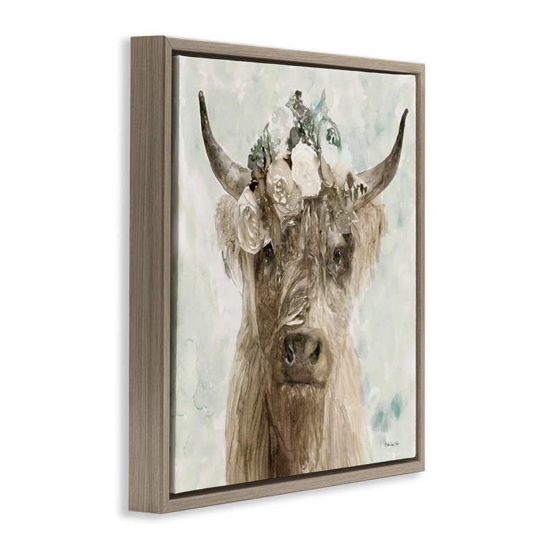 «Soft Buffalo with Floral Floral» par Stellar Design Studio, Cadre flottant orme Montalcino, H 18 po x l 18 po