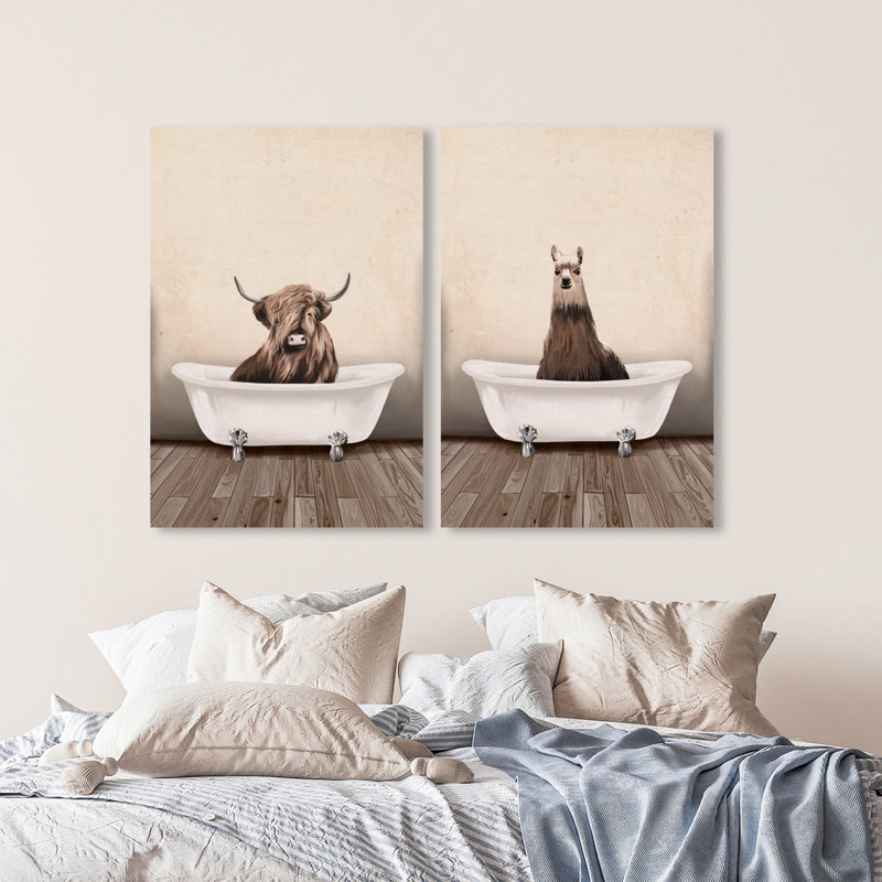 Rustic Bathroom " Rustic Bathroom Set " by Oliver Gal 2 - Pieces, Wrapped Canvas, 45" H x 60" W