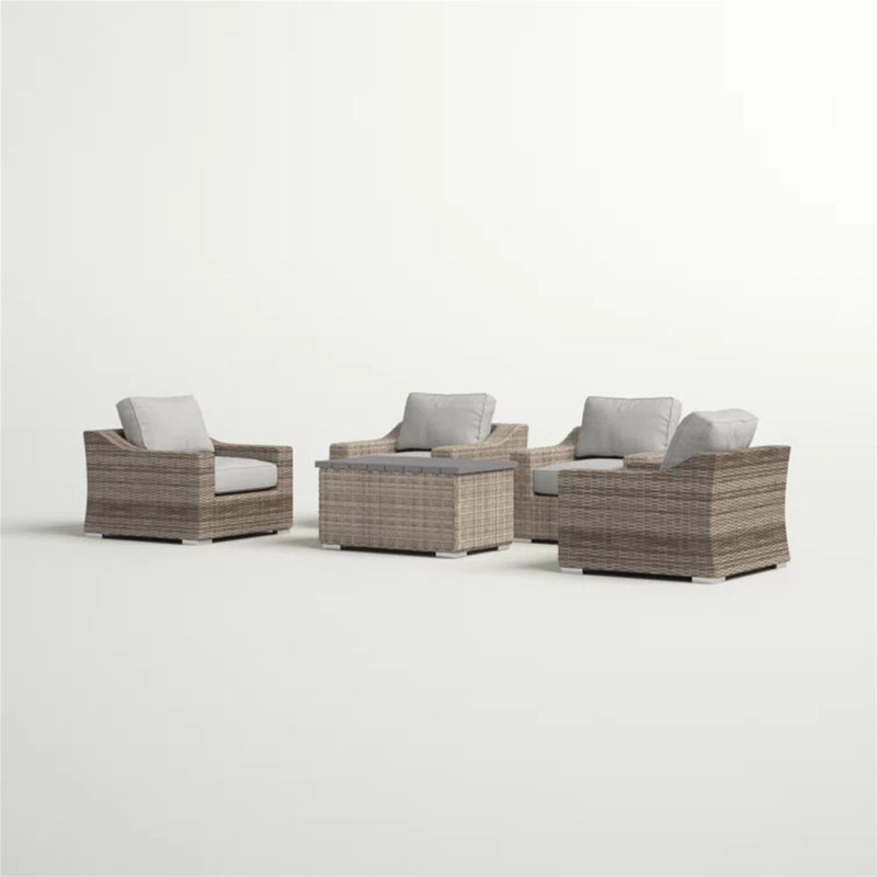 Ensemble de conversation modulaire en osier 4 pièces avec coussins 4 pièces - entièrement assemblé
