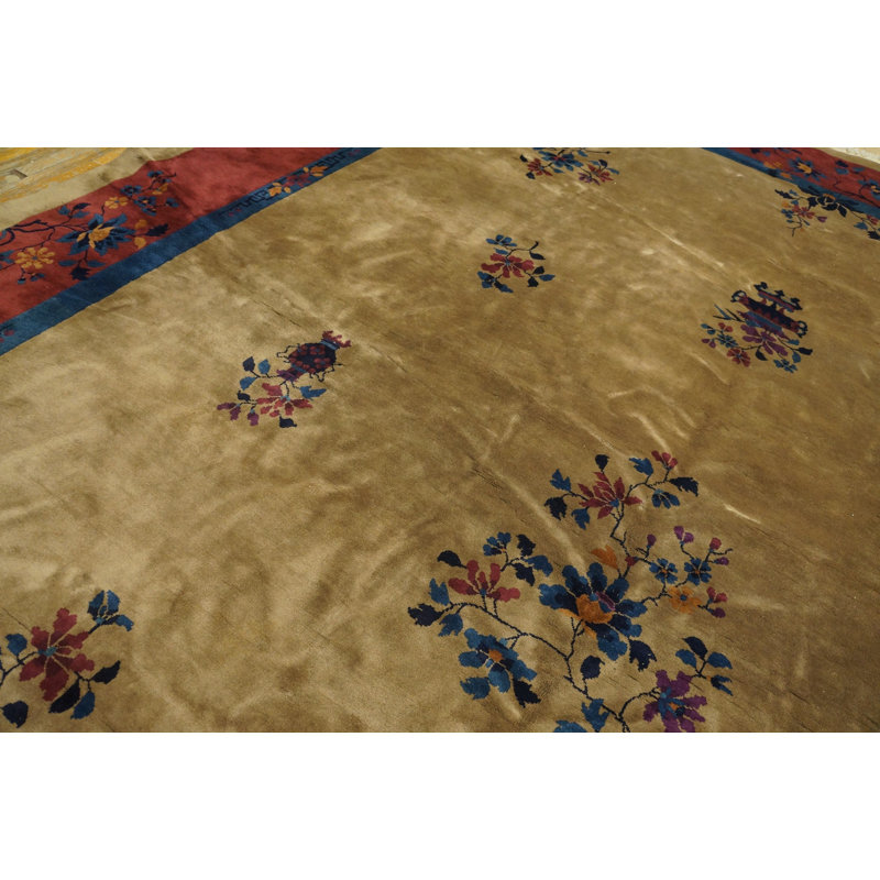Tapis antique en laine noué à la main ivoire et crème beige