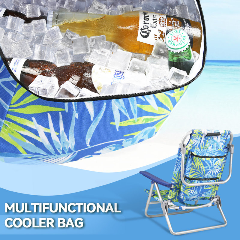 Backpack Beach Chairs (Set of 2), Folding Heavy Duty Camping Chair with Large Pockets, Blue/Green