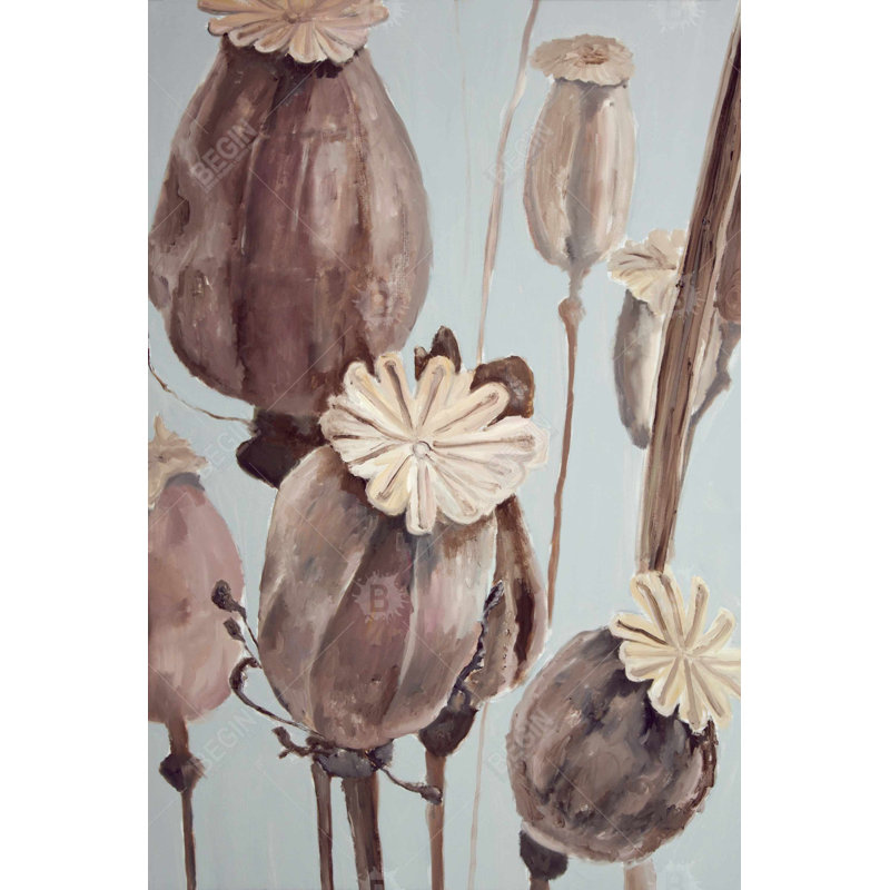 Sepia poppy head flowers Bath Mat with Non-Slip Backing - Quick Dry Memory Foam Bathroom Rug - Absorbent - Modern Plush Spa-Style - Machine Washable