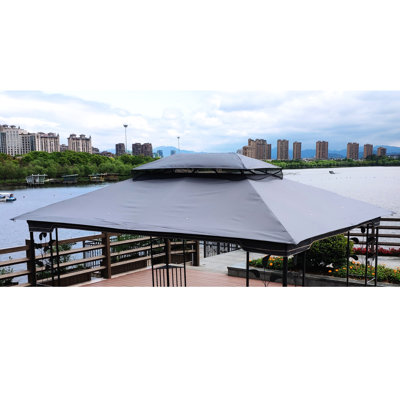 13X10 Ft Double Roof Gazebo Top Replacement Canvas - Gray , Weather Patio Sheet Sunproof &
