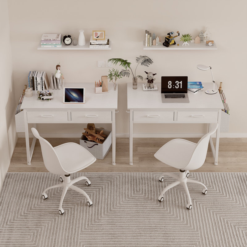 Bureau d'écriture avec tiroirs, H 31,1 po x l 31,5 po x P 17,7 po, Blanc